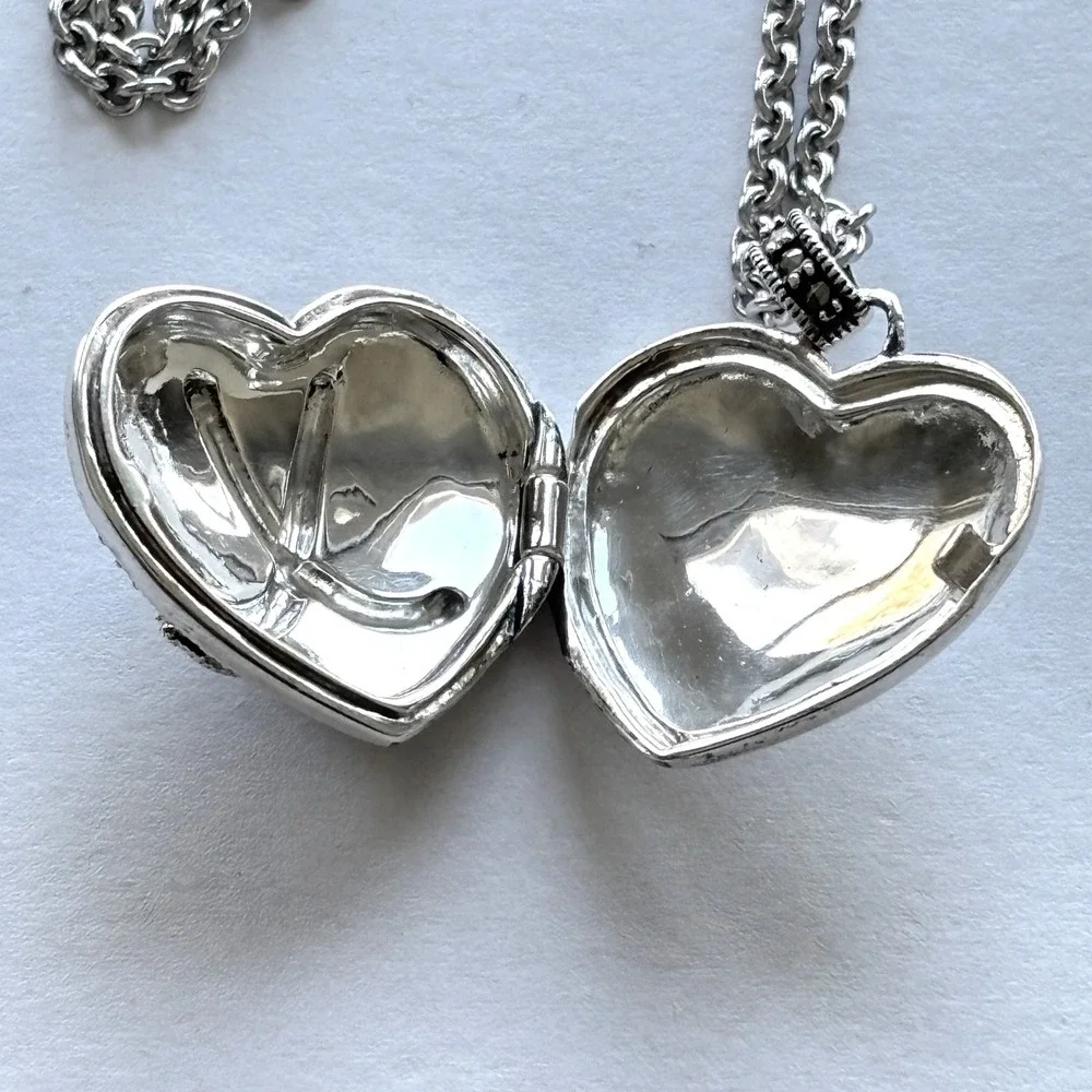 Judith Jack‎ Sterling Silver Necklace Puffy Heart Locket Marcasite Pendant New - Picture 9 of 12